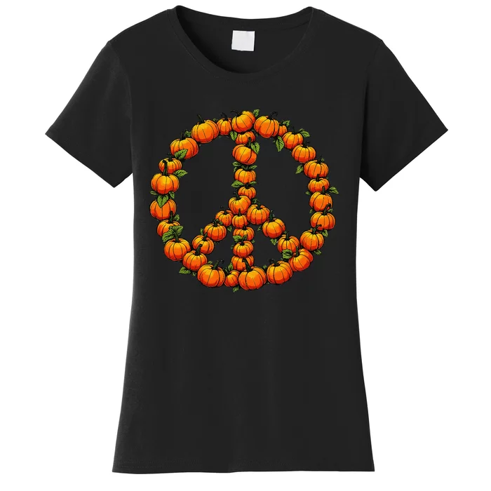 Pumpkin Peace Sign Fall Season Pumpkins Autumn Halloween Women's T-Shirt