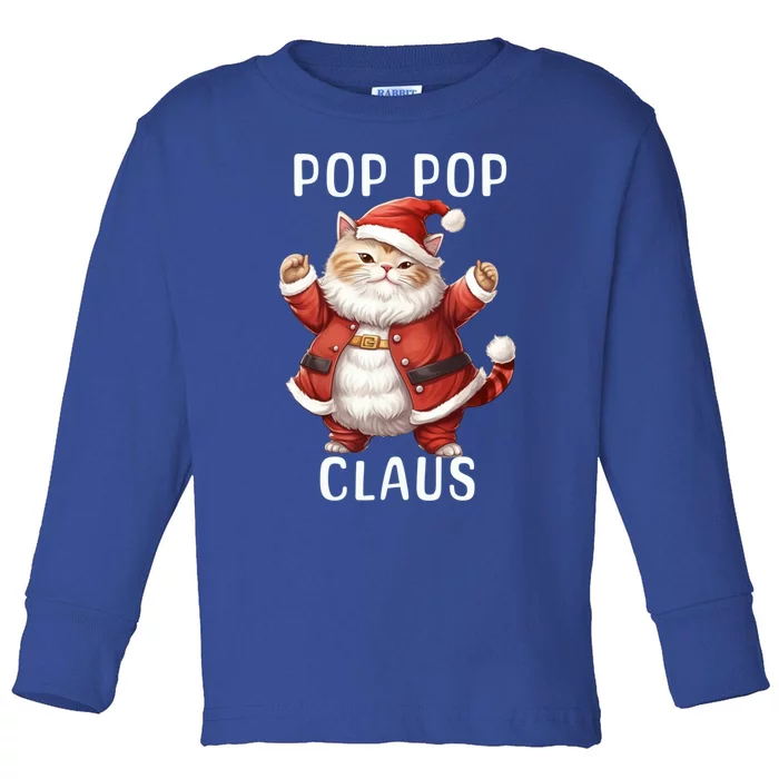 Pop Pop Santa Claus Cute Dancing Cat Kitty Lover Christmas Funny Gift Toddler Long Sleeve Shirt