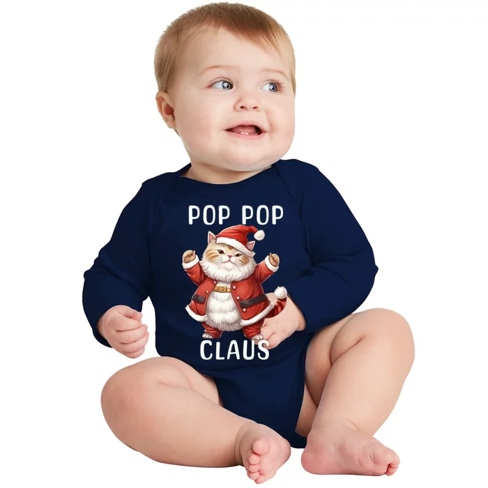 Pop Pop Santa Claus Cute Dancing Cat Kitty Lover Christmas Funny Gift Baby Long Sleeve Bodysuit