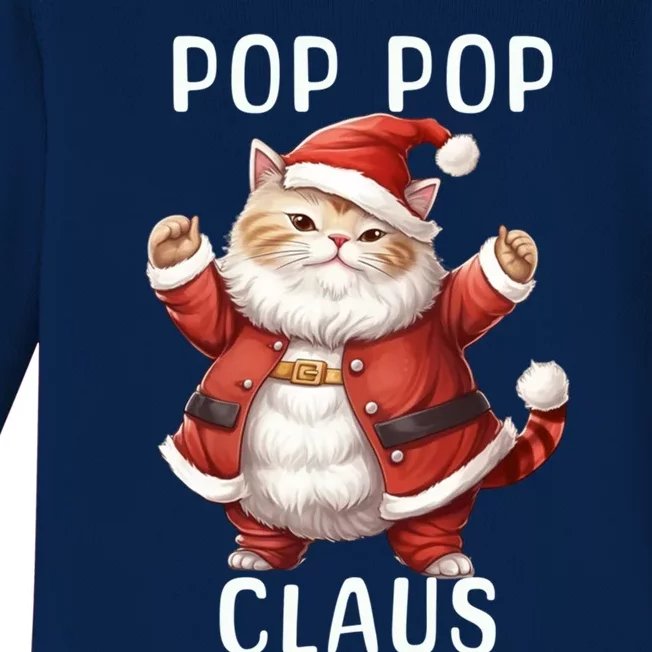 Pop Pop Santa Claus Cute Dancing Cat Kitty Lover Christmas Funny Gift Baby Long Sleeve Bodysuit