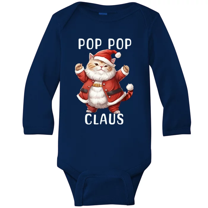 Pop Pop Santa Claus Cute Dancing Cat Kitty Lover Christmas Funny Gift Baby Long Sleeve Bodysuit