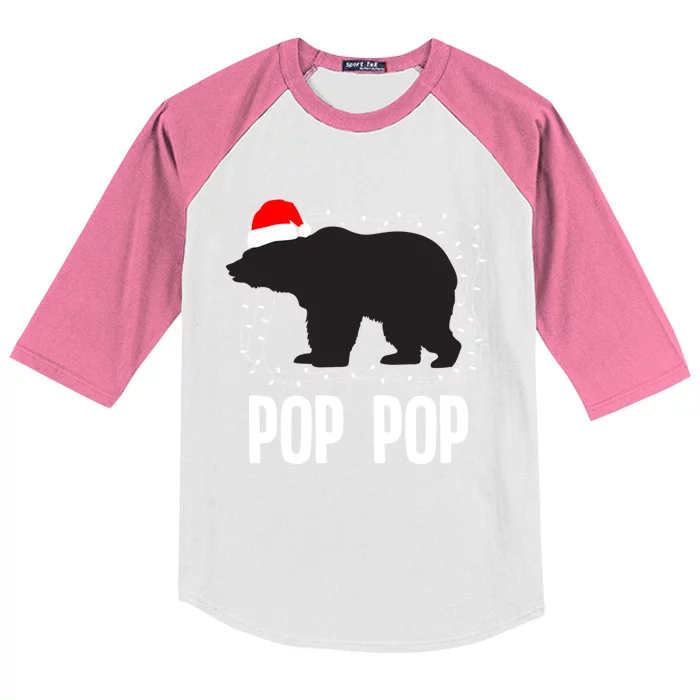 Pop Pop Santa Hat Christmas Bear Matching Family Gift Kids Colorblock Raglan Jersey