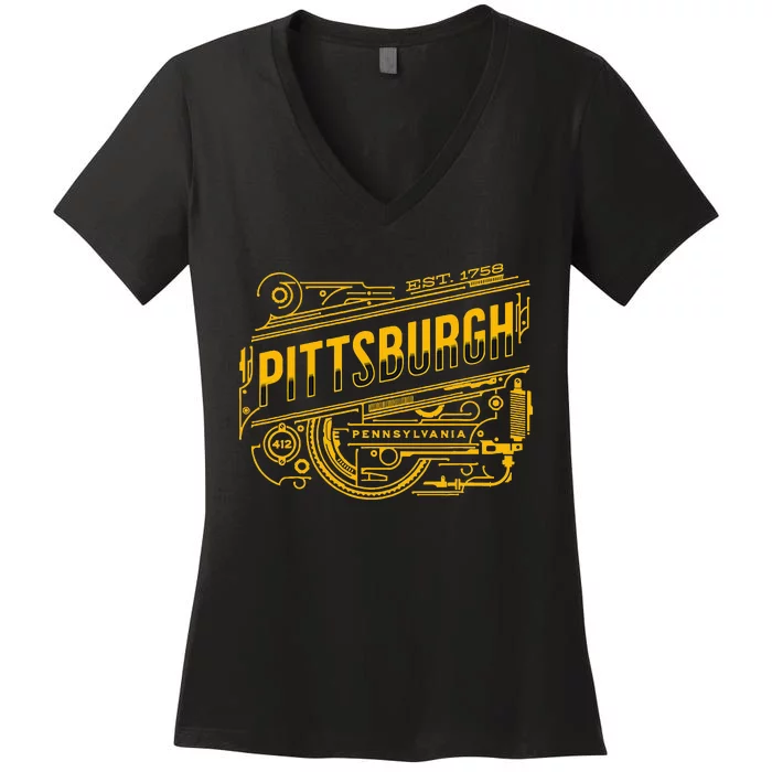 Pittsburgh Pennsylvania Steel City 412 Home Vintage Women's V-Neck T-Shirt