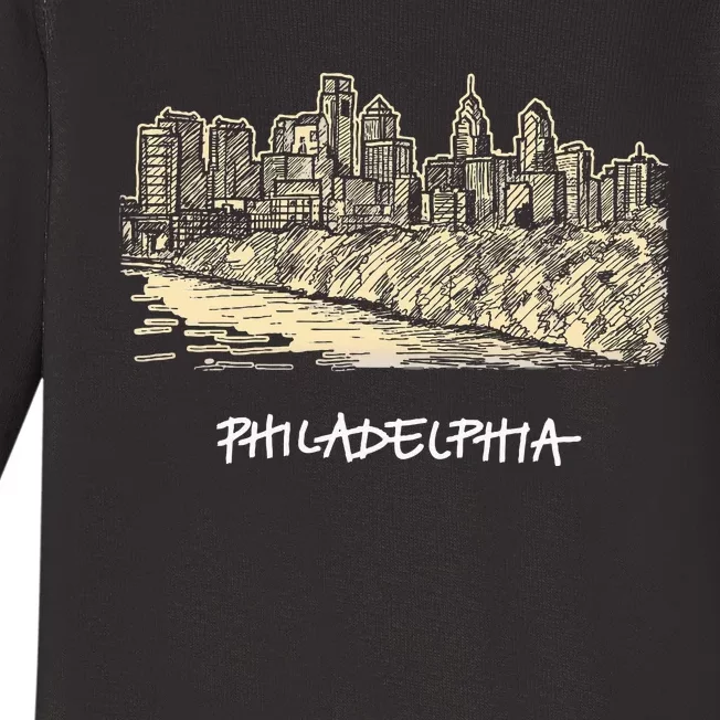 Philadelphia Pennsylvania Skyline Panorama Baby Long Sleeve Bodysuit