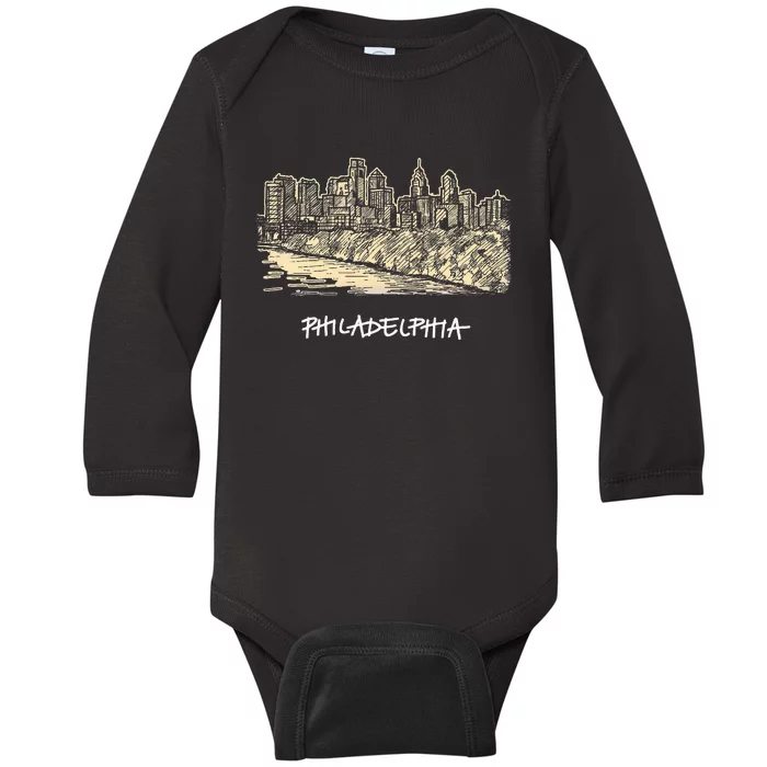 Philadelphia Pennsylvania Skyline Panorama Baby Long Sleeve Bodysuit