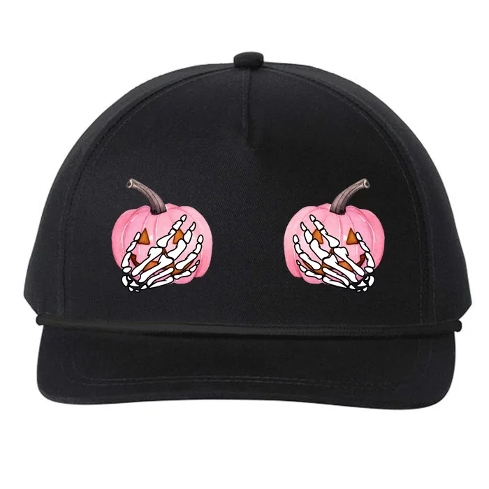 Pink Pumpkin Skeleton Breast Cancer Snapback Five-Panel Rope Hat