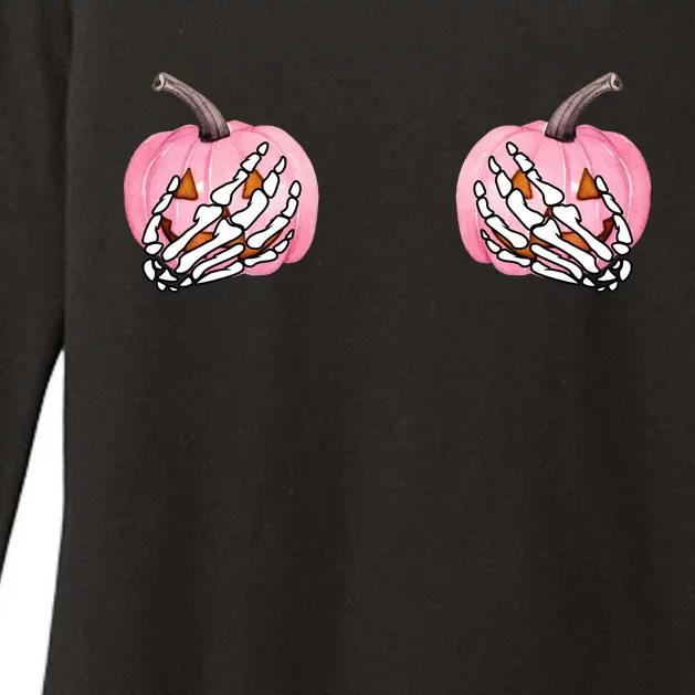 Pink Pumpkin Skeleton Breast Cancer Womens CVC Long Sleeve Shirt