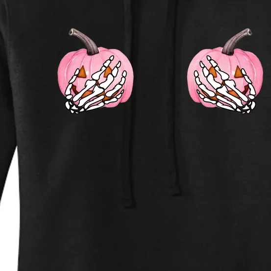 Pink Pumpkin Skeleton Breast Cancer Women's Pullover Hoodie