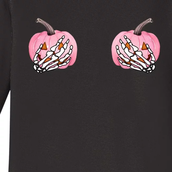 Pink Pumpkin Skeleton Breast Cancer Baby Long Sleeve Bodysuit