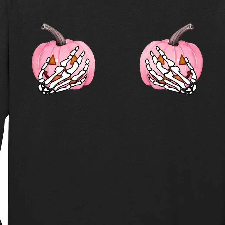 Pink Pumpkin Skeleton Breast Cancer Tall Long Sleeve T-Shirt