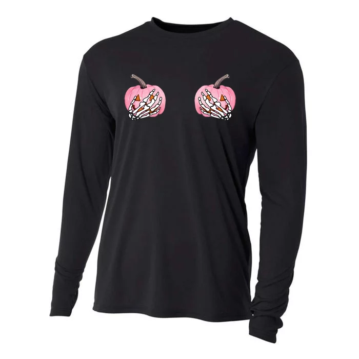 Pink Pumpkin Skeleton Breast Cancer Cooling Performance Long Sleeve Crew