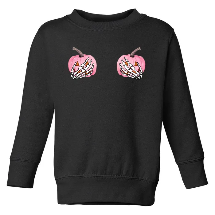 Pink Pumpkin Skeleton Breast Cancer Toddler Sweatshirt