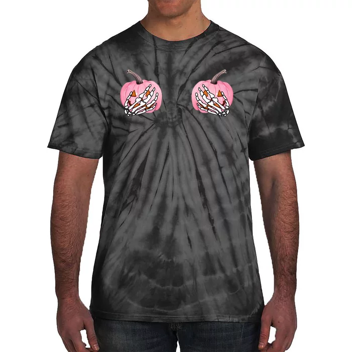 Pink Pumpkin Skeleton Breast Cancer Tie-Dye T-Shirt