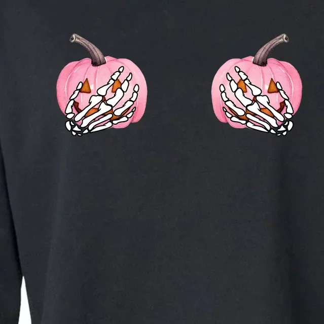 Pink Pumpkin Skeleton Breast Cancer Cropped Pullover Crew