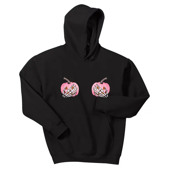 Pink Pumpkin Skeleton Breast Cancer Kids Hoodie