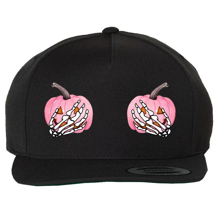 Pink Pumpkin Skeleton Breast Cancer Wool Snapback Cap