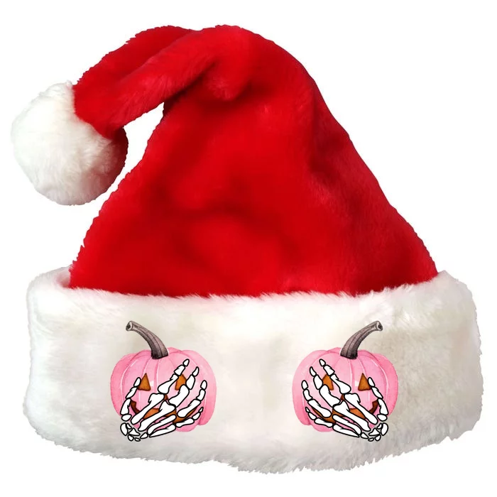 Pink Pumpkin Skeleton Breast Cancer Premium Christmas Santa Hat