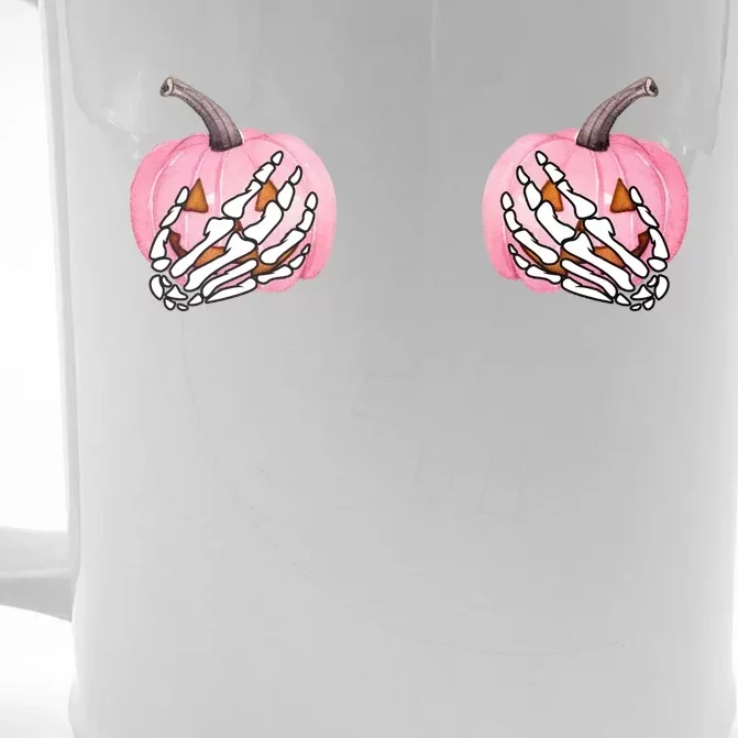 Pink Pumpkin Skeleton Breast Cancer Front & Back Beer Stein