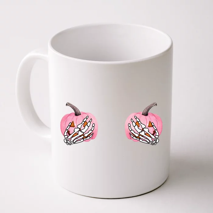 Pink Pumpkin Skeleton Breast Cancer Front & Back Coffee Mug