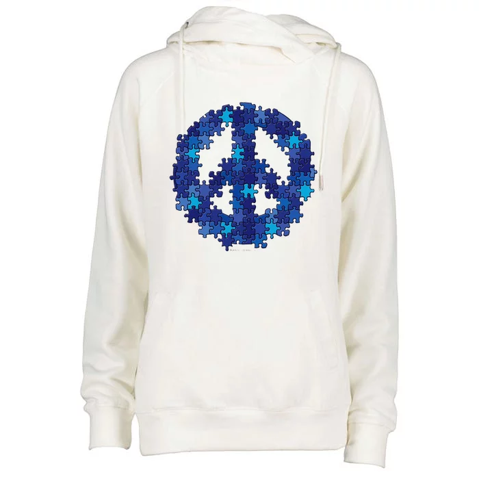 Puzzle Peace Sign Autism Spectrum Asperger Awareness Womens Funnel Neck Pullover Hood