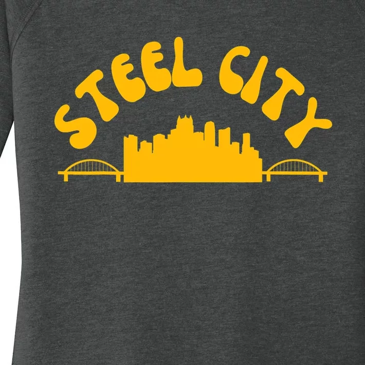 Pittsburgh Pennsylvania Sl City Skyline Bridges Retro Women's Perfect Tri Tunic Long Sleeve Shirt