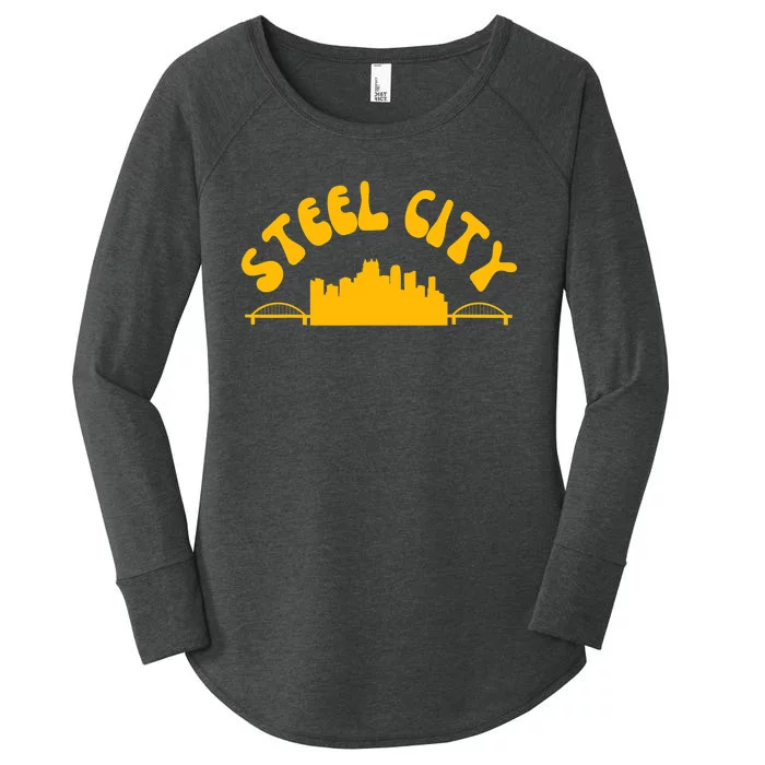 Pittsburgh Pennsylvania Sl City Skyline Bridges Retro Women's Perfect Tri Tunic Long Sleeve Shirt