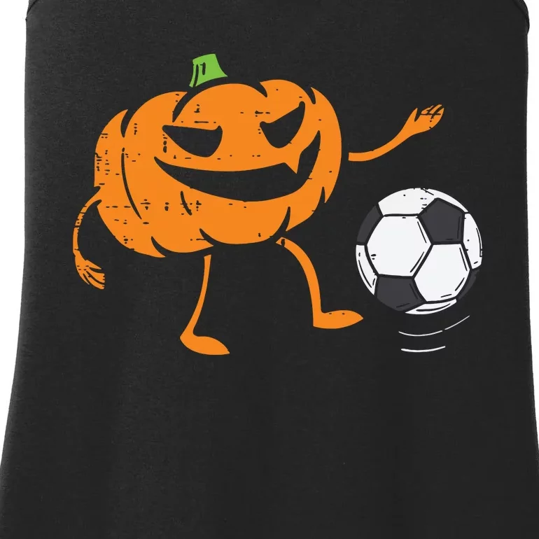 Pumpkin Playing Soccer Football Halloween Costume Sports Ladies Essential Tank