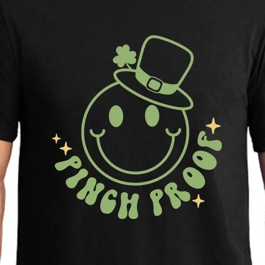 Pinch Proof Smiley Face Funny Shamrock Groovy St Patrick Day Pajama Set