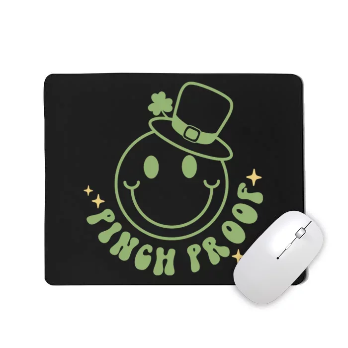 Pinch Proof Smiley Face Funny Shamrock Groovy St Patrick Day Mousepad