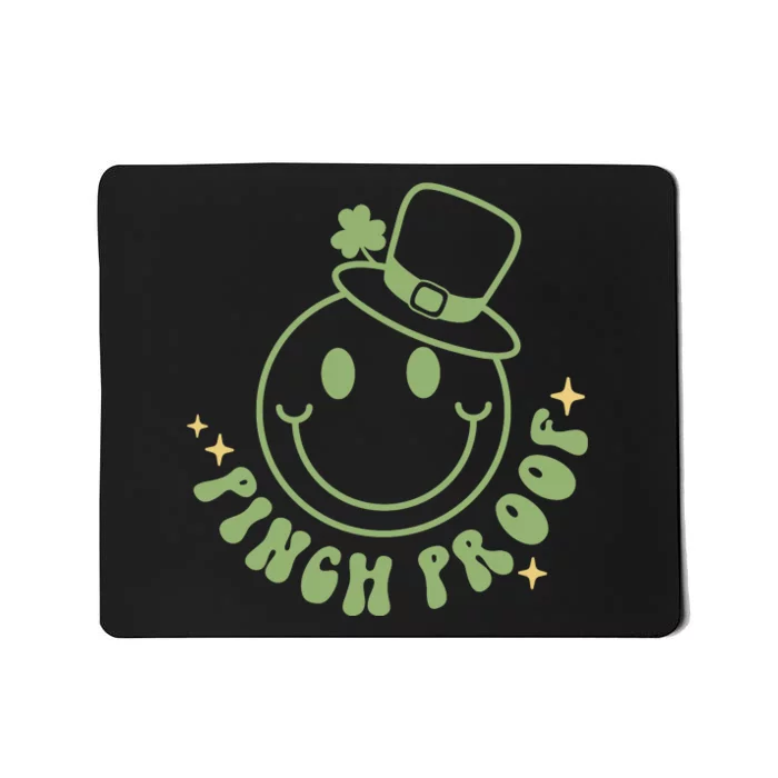 Pinch Proof Smiley Face Funny Shamrock Groovy St Patrick Day Mousepad