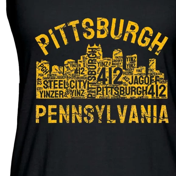 Pittsburgh Pennsylvania Steel City Skyline 412 Home Ladies Essential Flowy Tank