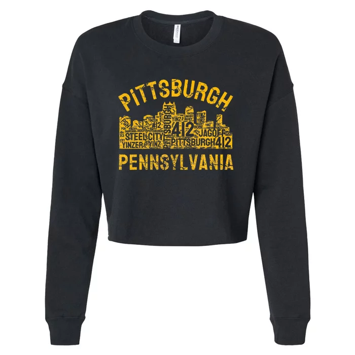 Pittsburgh Pennsylvania Steel City Skyline 412 Home Cropped Pullover Crew