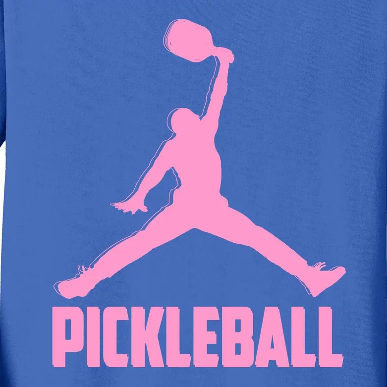 Pink Pickleball Sports Logo Kids Long Sleeve Shirt