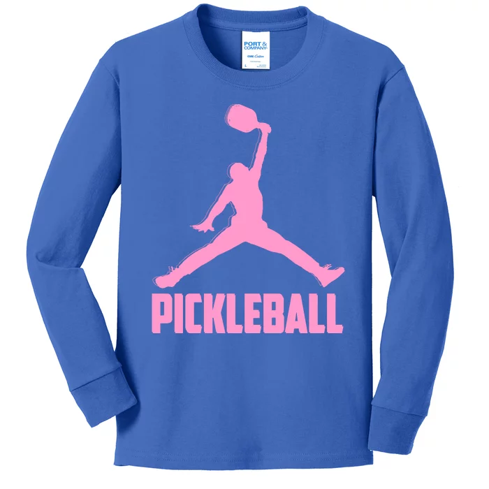 Pink Pickleball Sports Logo Kids Long Sleeve Shirt