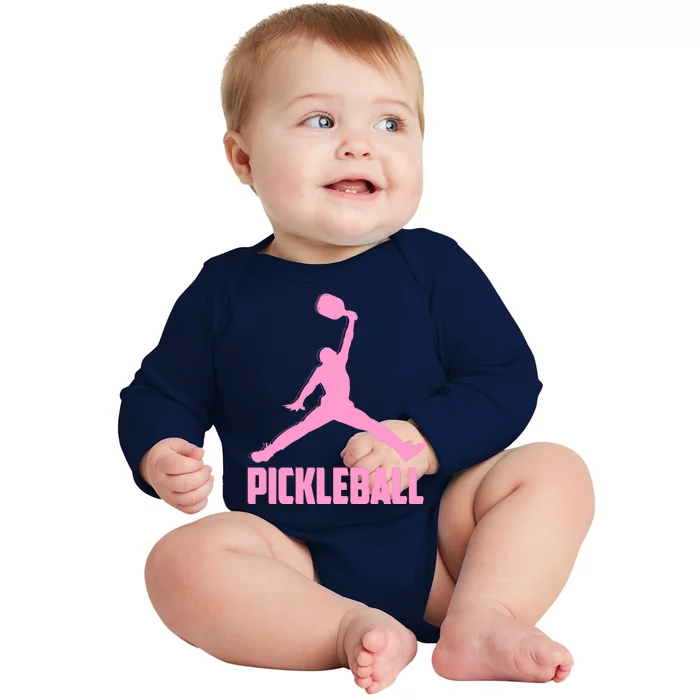 Pink Pickleball Sports Logo Baby Long Sleeve Bodysuit