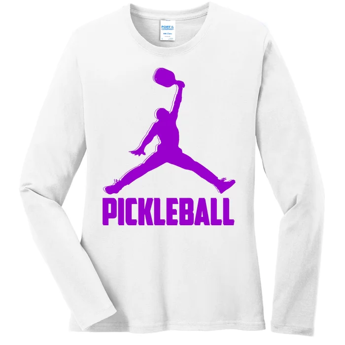 Purple Pickleball Sports Logo Ladies Long Sleeve Shirt