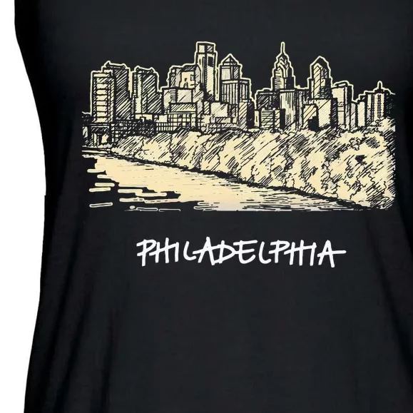 Philadelphia Pennsylvania Skyline Panorama Ladies Essential Flowy Tank