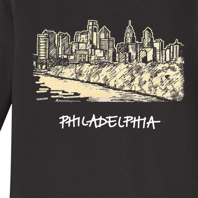 Philadelphia Pennsylvania Skyline Panorama Baby Long Sleeve Bodysuit