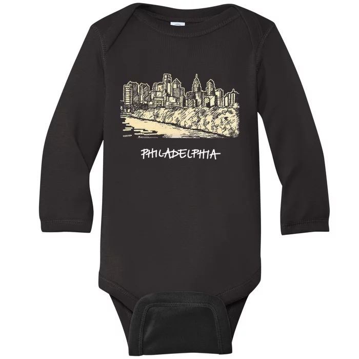 Philadelphia Pennsylvania Skyline Panorama Baby Long Sleeve Bodysuit