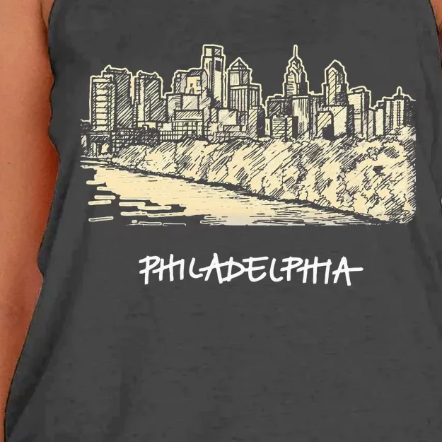 Philadelphia Pennsylvania Skyline Panorama Women's Knotted Racerback Tank