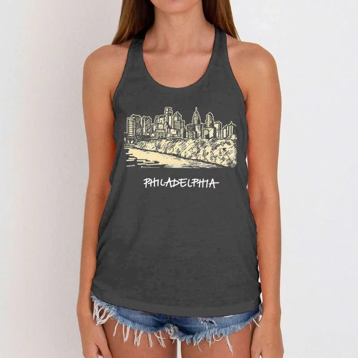 Philadelphia Pennsylvania Skyline Panorama Women's Knotted Racerback Tank