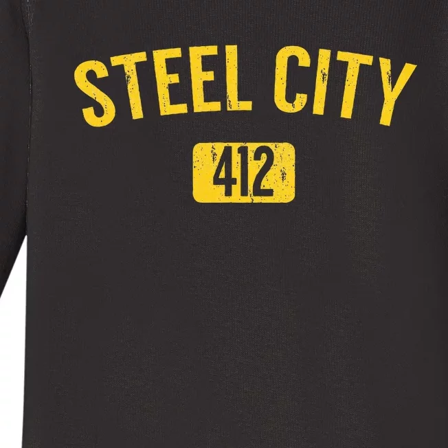 Pittsburgh Pennsylvania Steel City Black And Gold Baby Long Sleeve Bodysuit