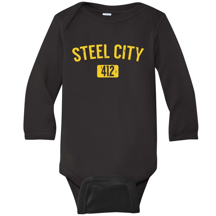 Pittsburgh Pennsylvania Steel City Black And Gold Baby Long Sleeve Bodysuit