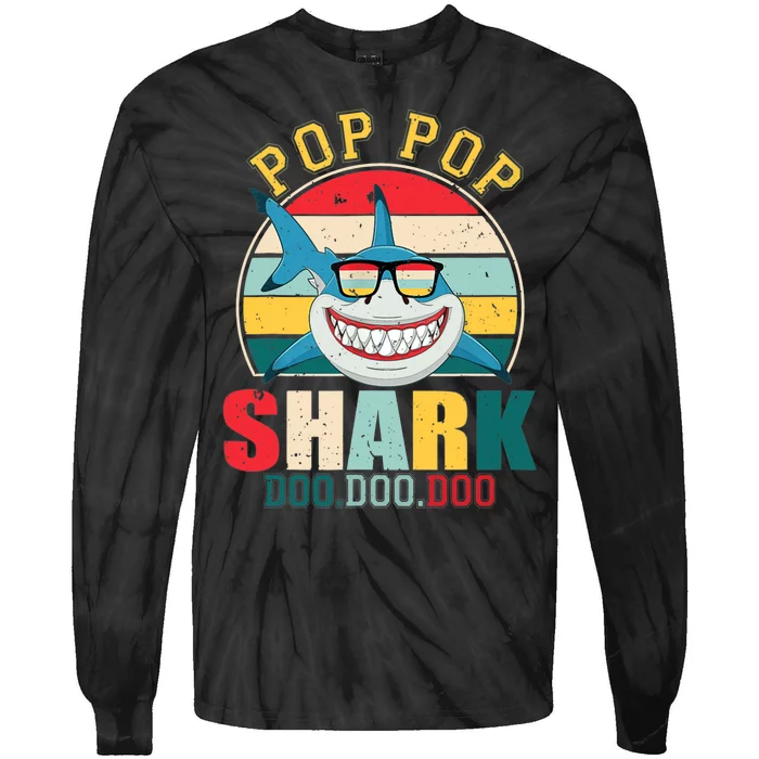 Pop Pop Shark Shirt Father's Day For Pop Pop Tie-Dye Long Sleeve Shirt