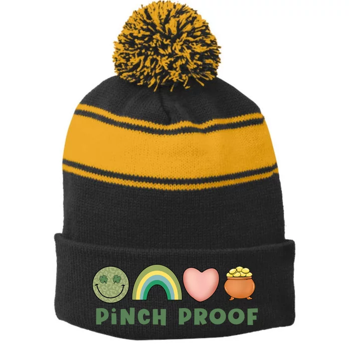 Pinch Proof St Patricks Day Stripe Pom Pom Beanie