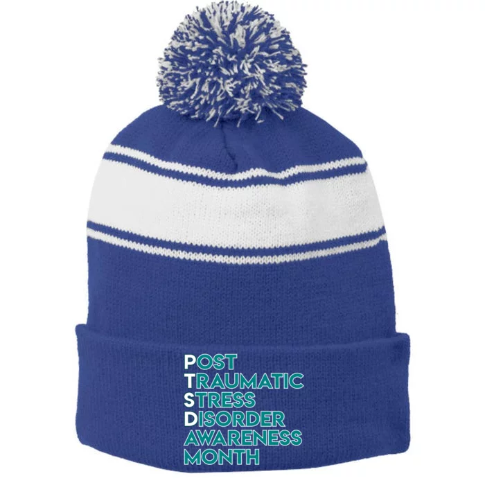 Ptsd Postgifttraumatic Stress Disorder Awareness Month Gift Stripe Pom Pom Beanie