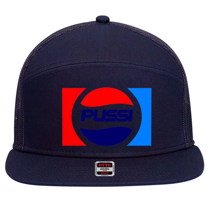 Pussi Parody Spoof Logo Offensive 7 Panel Mesh Trucker Snapback Hat