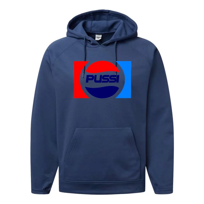 Pussi Parody Spoof Logo Offensive Performance Fleece Hoodie