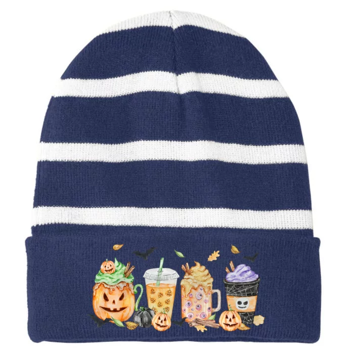 Plaid Pumpkin Spice Hello Fall Autumn Thanksgiving Striped Beanie with Solid Band