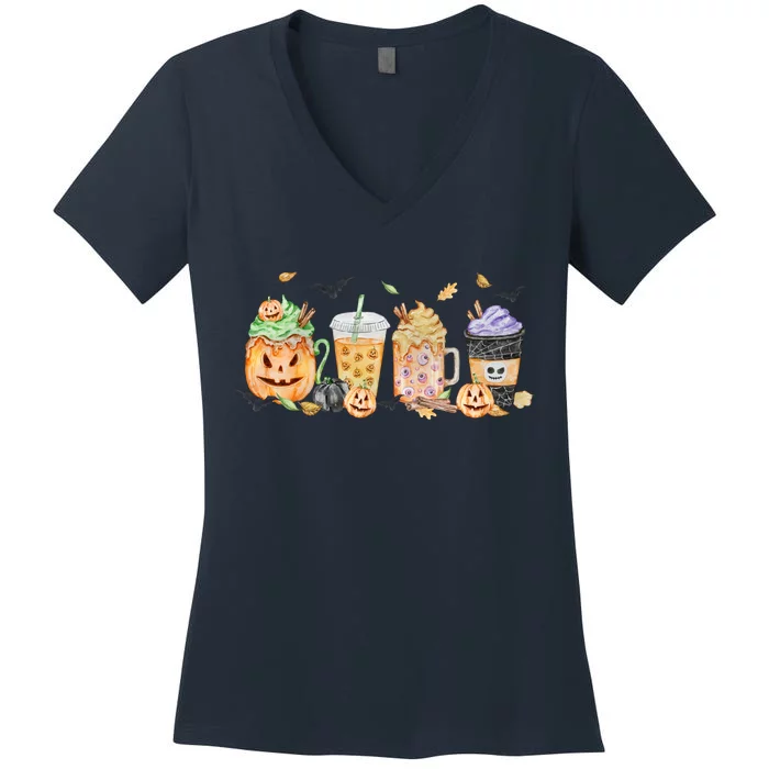 Plaid Pumpkin Spice Hello Fall Autumn Thanksgiving Women's V-Neck T-Shirt